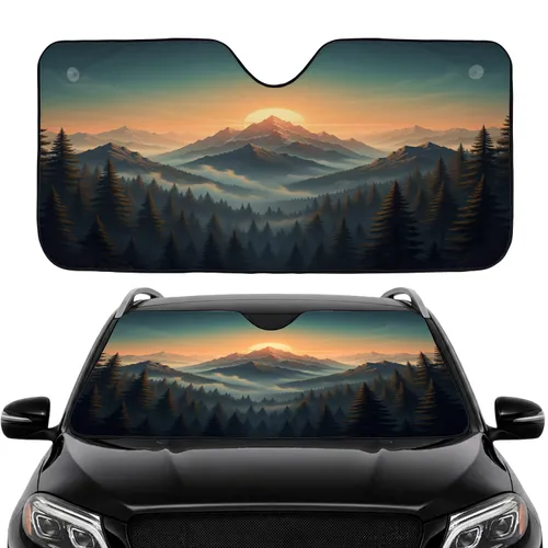 Majestic Mountain Range Glowing Sunset Pine Forest - Outdoor Adventure Nature Explorer Gift Car Sunshade