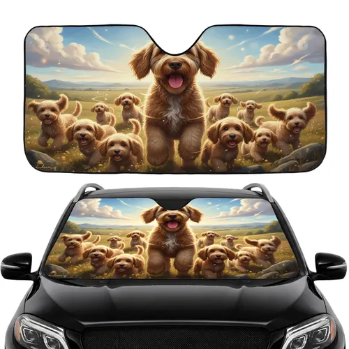 Golden Doodle Dogs Pack Freedom Adventure Road Travel Gift Car Sunshade