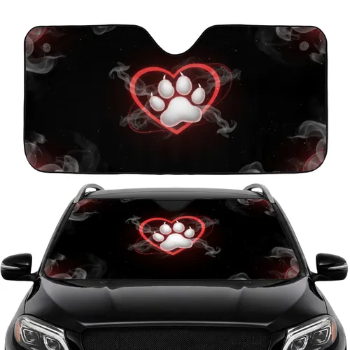 Vibrant Red Heart Outline Soft White Paw Print - Animal Lover Everyday Lifestyle Gift Car Sunshade