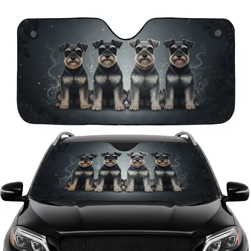 Four Schnauzer Dogs in a Row Black Silver Grey Salt Pepper - Dog Lover Gift Car Sunshade