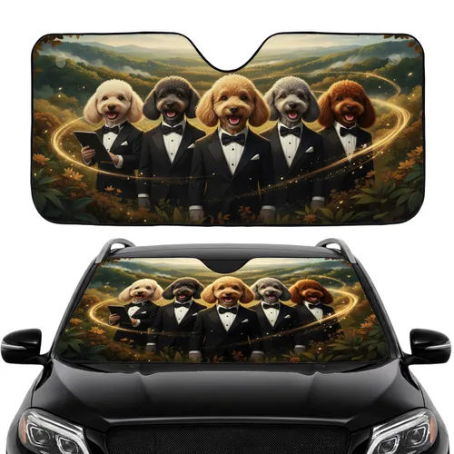 Dapper Poodles Golden Light Hills - Celebration Gift for Dog Lover Car Sunshade