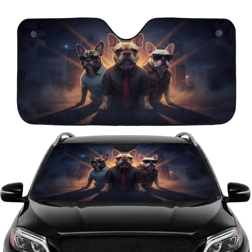 Dapper French Bulldogs Urban Night - Dog Lover Car Accessory Gift Car Sunshade