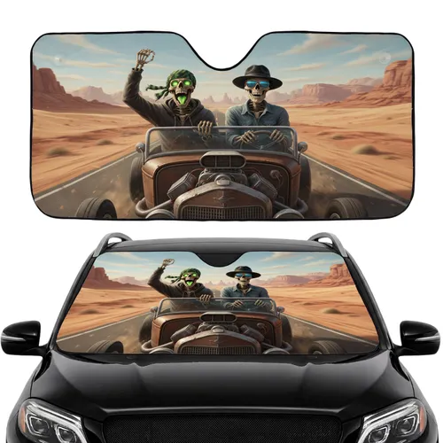 Skeletons Heart Tongue Desert Road Trip - Auto Decor Gift for Drivers Car Sunshade