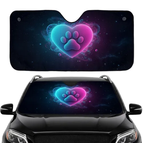 Glowing Celestial Nebula Heart Paw Print - Pet Lover Car Decor Gift Car Sunshade