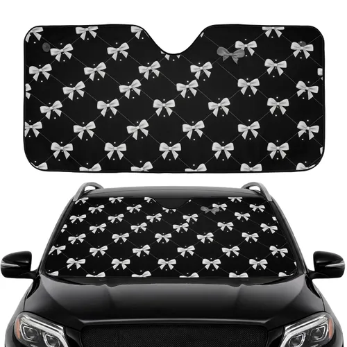 White Satin Ribbon Bows Luminous Dots Black Background - Car Decor Gift Car Sunshade