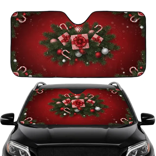 Festive Candy Canes Fir Baubles Gift Boxes - Christmas Holiday Car Sunshade