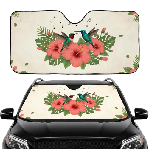 Hummingbird Hibiscus Tropical Floral Musical Notes - Wildlife Lover Gift Car Sunshade