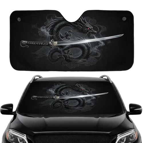 Japanese Katana Long Sword Wrapped by Majestic Asian Dragon - Fantasy Lover Car Accessory Gift Car Sunshade