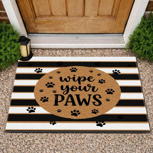 Wipe Your Paws Paw Prints Black White Horizontal Pet Home Decor Gift Doormat