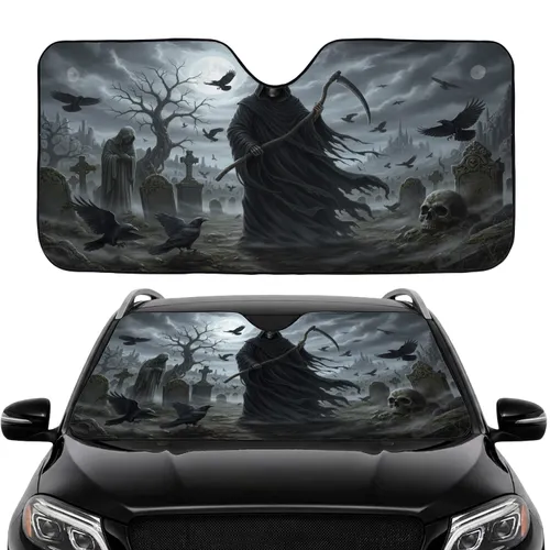 Grim Reaper Graveyard Crows Full Moon - Gothic Lover Gift Car Sunshade