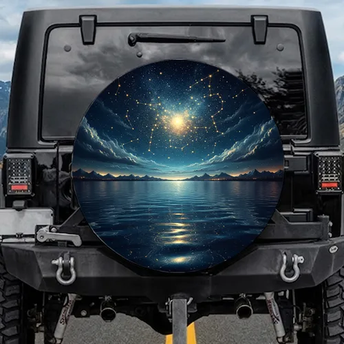 Cosmic Constellation Water Reflection - Outdoor Adventure Journey Explorer Gift Spare Tire Cover
