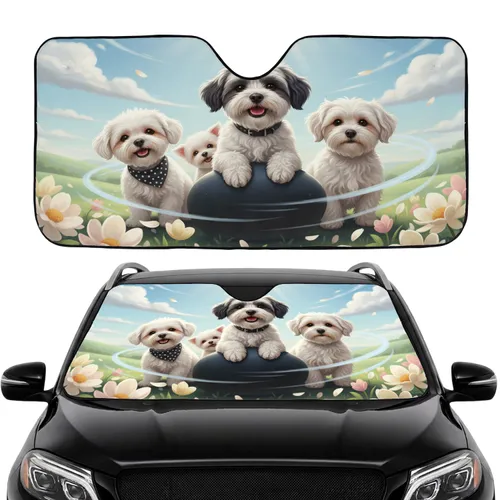 Fluffy White Dogs Group - Dog Lover Gift for Pet Owners Car Sunshade