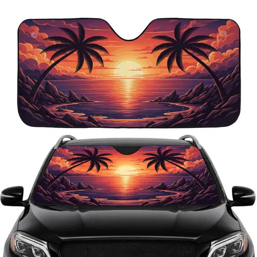 Tropical Sunset Palm Trees Ocean Coastal - Tropical Lover Gift Car Sunshade