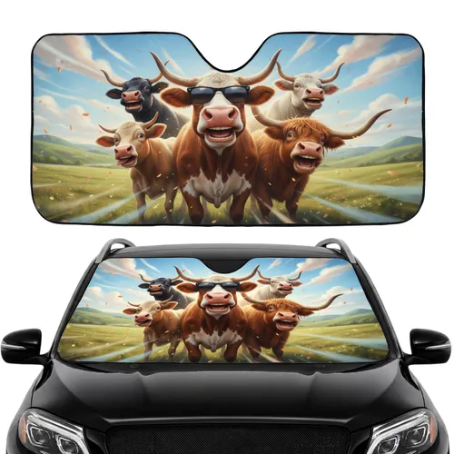 Smiling Cows Sunglasses Rolling Hills - Farmhouse Car Decor Gift for Cow Lover Car Sunshade