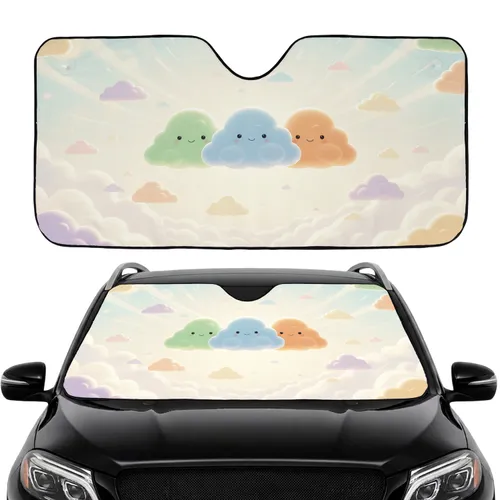 Friendly Cloud Faces Sky - Travel Essentials Gift for Kids Car Sunshade
