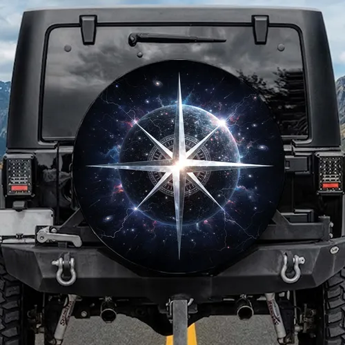 Silver Compass Starburst Celestial Journey - Adventure Vehicle Decor for Explorer Spare Tire Cover