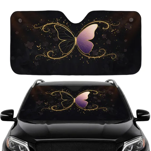 Majestic Golden Swirl Butterfly Pink Violet - Car Decor Gift for Butterfly Lovers Car Sunshade