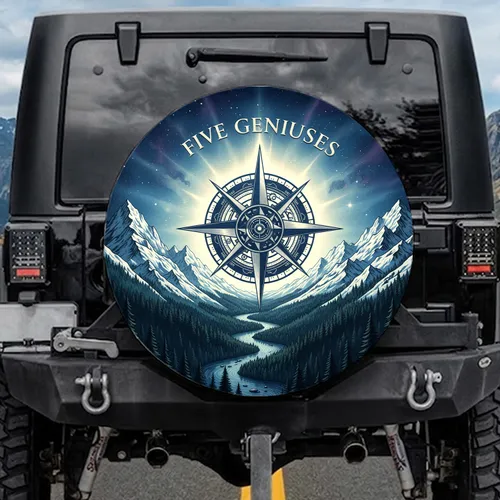 Five Geniuses Celestial Compass Rose Mountain Sky - Explorer Travel Gift Spare Tire Cover
