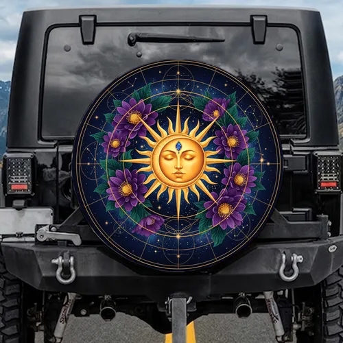 Mystical Sun Moon Constellation Floral - Car Decor Gift Spare Tire Cover