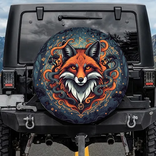 Fierce Fox Head Glowing Eyes Forest Night - Wildlife Lover Gift Spare Tire Cover