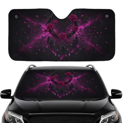 Dreamcatcher Black Raven Feathers Magenta Roses - Gothic Lifestyle Car Decor Gift Car Sunshade