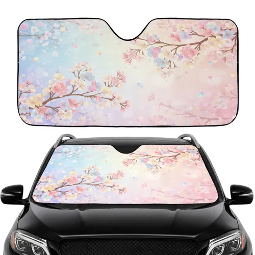 Soft Pink Blue Yellow Cherry Blossom Blooms Faint Background Scene - Spring Decor Gift Car Sunshade