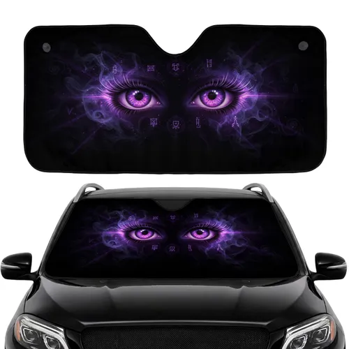 Piercing Glowing Eyes Swirling Irises Shimmering Eyelashes Arcane Symbols Car Sunshade