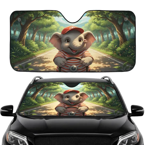 Baby Elephant Steering Wheel Forest Road Trip - Adventure Car Decor Car Sunshade
