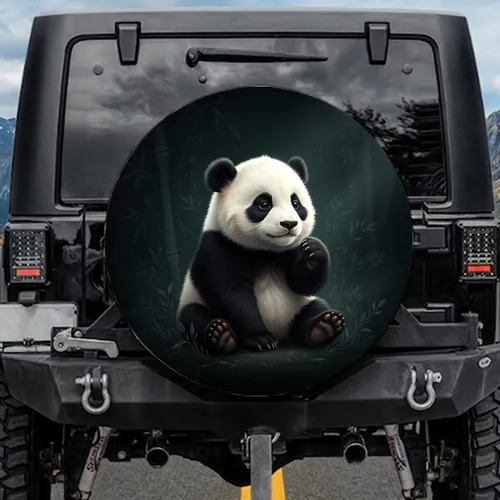 Thoughtful Baby Panda Forest Scene - Wildlife Lover Gift Spare Tire Cover