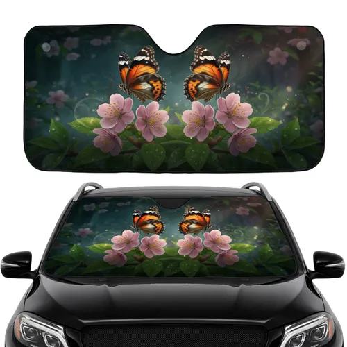 Butterflies Cherry Blossom Floral - Wildlife Lover Car Decor Gift Car Sunshade
