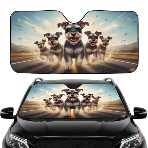 Miniature Schnauzer Dogs Road Trip - Dog Lover Adventure Travel Gift Car Sunshade