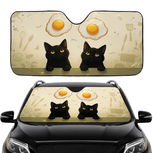 Curious Black Cats Fried Eggs Cooking Utensils - Everyday Home Decor for Cat Lover Car Sunshade