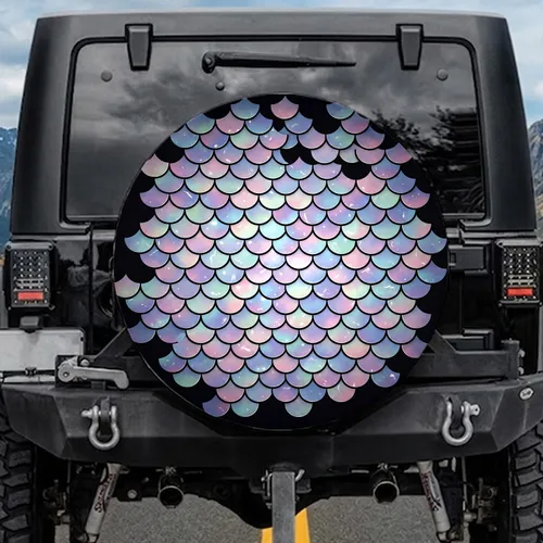 Realistic Holographic Pearlescent Mermaid Scales - Vehicle Style Gift for Car Enthusiasts Spare Tire Cover