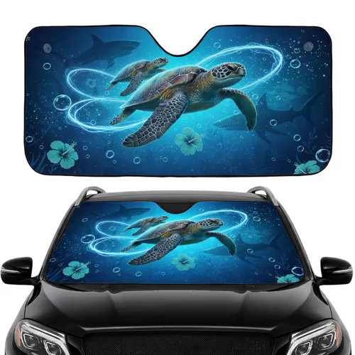 Sea Turtles Shark Hibiscus Ocean - Wildlife Lover Underwater Scene Gift Car Sunshade