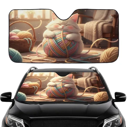 Cat Yarn Ball Woven Basket Light Motes Indoor Setting Car Decor Gift for Pet Lover Car Sunshade