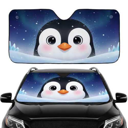 Penguin Face Expressive Black Eyes Orange Beak Snow Arctic Night - Winter Decor Gift Car Sunshade