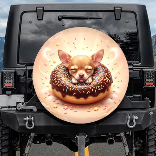 Slumbering Chihuahua Puppy Donut Rainbow Sprinkles - Sweet Treat Dog Lover Gift Spare Tire Cover