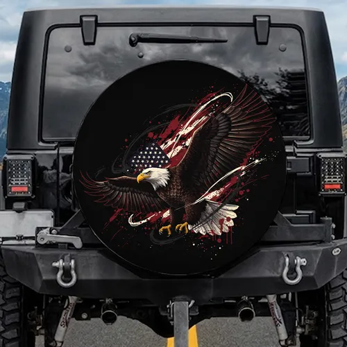Bald Eagle Distressed American Flag Patriotic Heritage Gift for Veterans Spare Tire Cover