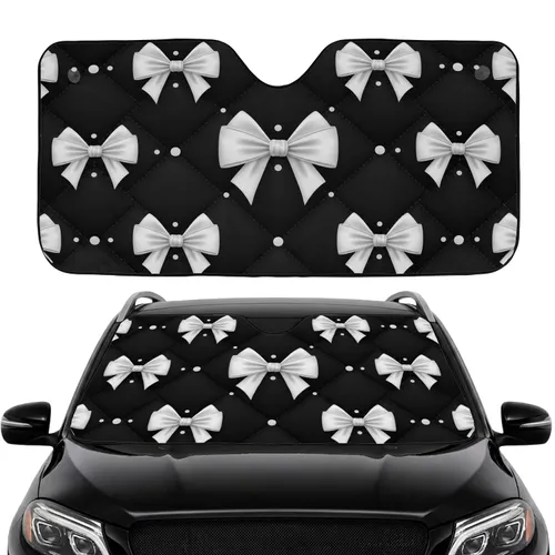White Satin Quilted Bows - Luxury Vehicle Interior Car Sunshade