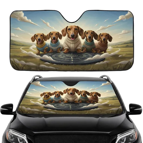 Dachshund Dogs Knitted Sweaters Adventure - Dog Lover Lifestyle Gift Car Sunshade