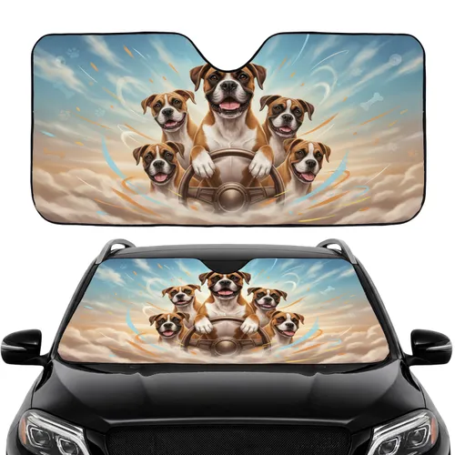 Boxer Dogs Steering Wheel Ride - Dog Lover Gift Car Sunshade
