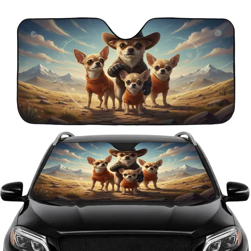 Chihuahua Cowboy Hat Road Trip Adventure Dog Lover Gift Car Sunshade