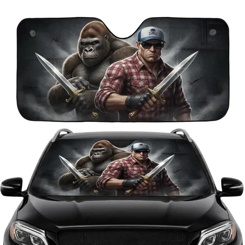 Muscular Gorillas Determined Human Skull Dagger Combat - Action Lifestyle Gift Car Sunshade