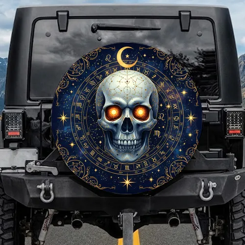Celestial Skull Zodiac Chart Golden Moon Stars Esoteric - Mystical Astrology Lover Gift Spare Tire Cover