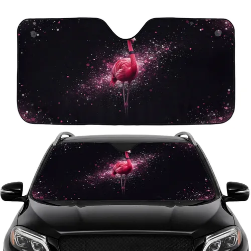 Fuchsia Pink Flamingo Cosmic Silver Shimmer Bokeh Glitter - Wildlife Lover Gift Car Sunshade