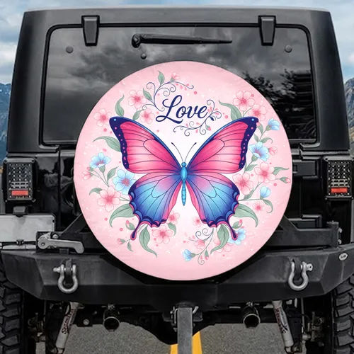 Love Script Butterfly Floral - Travel Essentials Gift for Butterfly Lover Spare Tire Cover