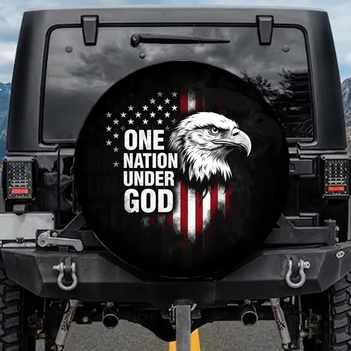 Bald Eagle American Flag ONE NATION UNDER GOD - Independence Day Gift for Veterans Spare Tire Cover