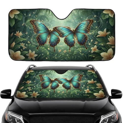Morpho Butterfly Blue Green Golden Rainforest Canopy Luminous Mist - Wildlife Lover Gift Car Sunshade