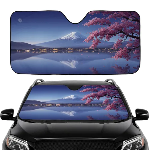 Mount Fuji Cherry Blossoms Japanese Village Lake - Travel Essentials Car Sunshade