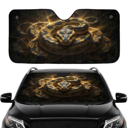 Golden Yellow Black Scaled Coiled Python Shadowy Jungle - Wildlife Lover Gift Car Sunshade